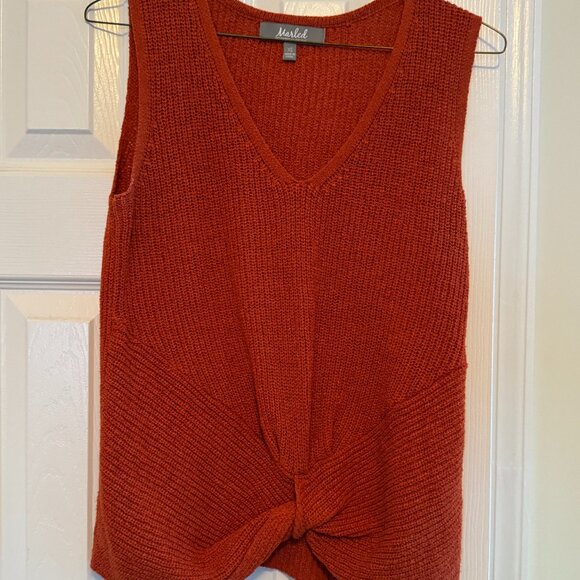 Beautiful rust orange knotted sweater vneck tank top X Small - Picture 2 of 10